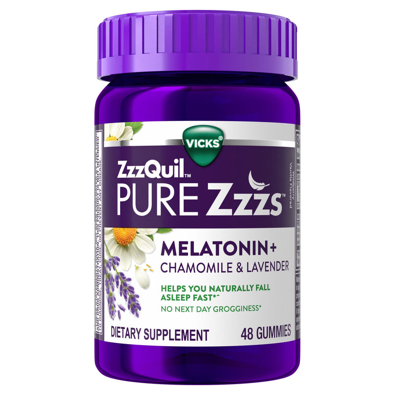 Vicks Vicks Zzzquil Pure Zzzs Melatonin Gummies, Sleep Aid, With Chamomile & Lavender, Aids For Adults, Wildberry Vanilla Flavored, 48 Vitamins & Supplements
