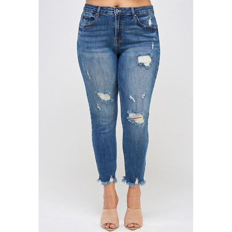 Plus Size High Rise Distressed Ankle Skinny