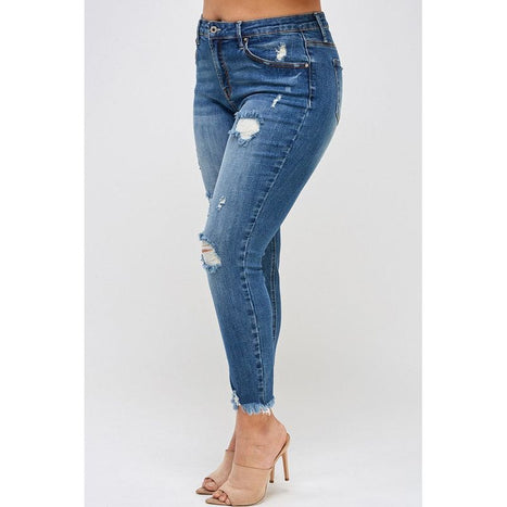 Plus Size High Rise Distressed Ankle Skinny