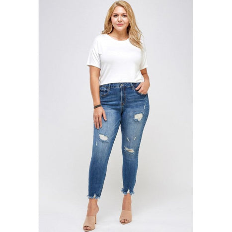 Plus Size High Rise Distressed Ankle Skinny