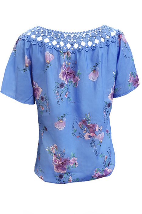 Printed Tie Neck Short Sleeve Blouse