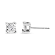 Bids.com .925 Sterling Silver 1/2 Cttw Miracle Set Princess-cut Diamond Solitaire Stud Earrings (I-J Color, SI1-SI2 Clarity) Earrings