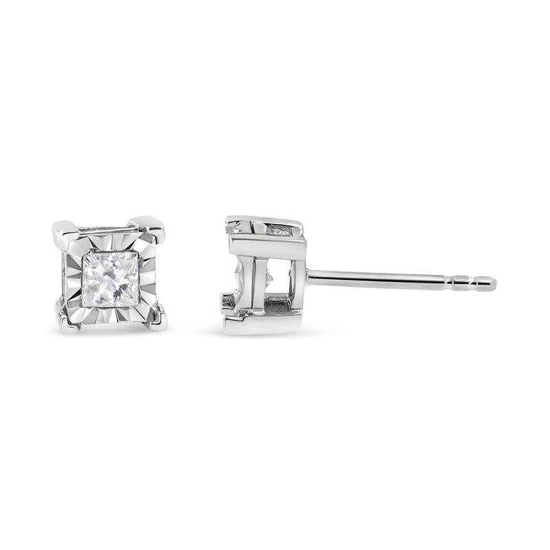 Bids.com .925 Sterling Silver 1/2 Cttw Miracle Set Princess-cut Diamond Solitaire Stud Earrings (I-J Color, SI1-SI2 Clarity) Earrings
