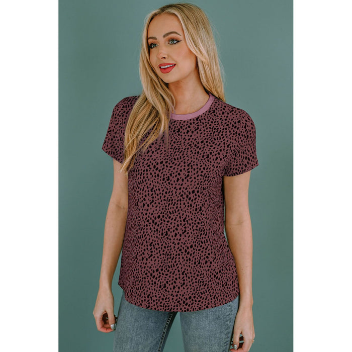 Animal Print Round Neck Short Sleeve T-Shirt