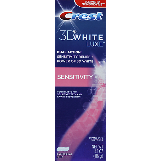 Crest Crest 3D White Toothpaste, Sensitivity, Enamel Safe Whitening, Pampering Mint Toothpaste Midnight Blue