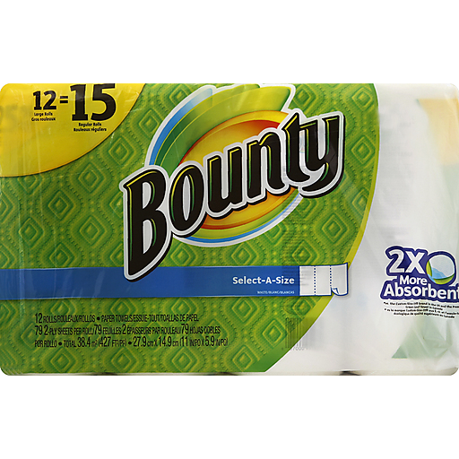 Bounty Bounty Paper Towels, Select-A-Size, Large Rolls, White, 2-Ply Towels