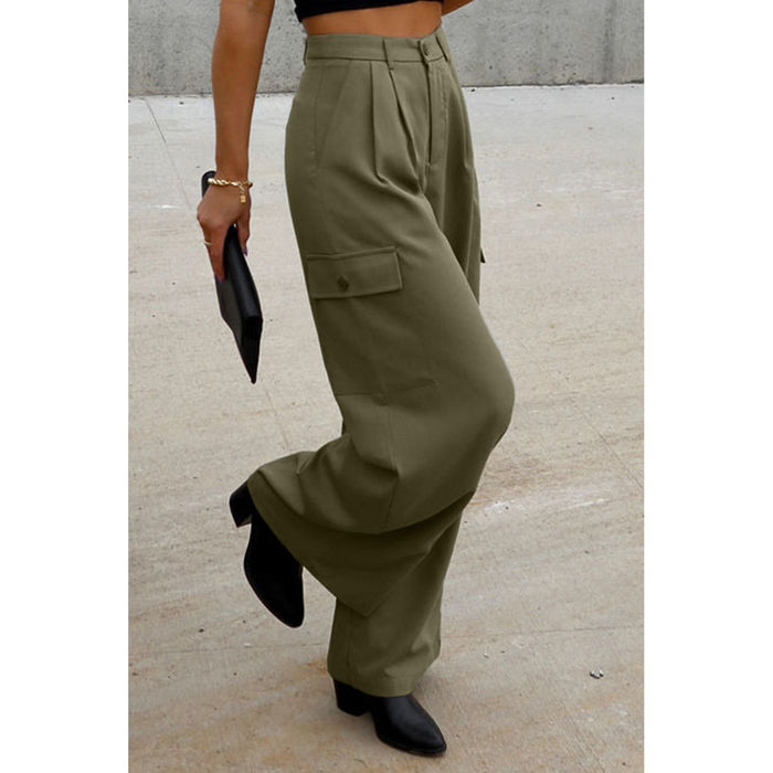 Ruched Wide Leg Pants with Pockets