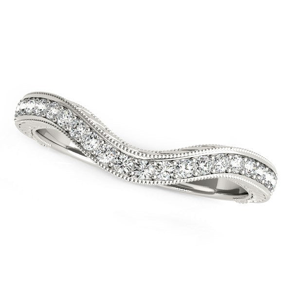 Bids.com 14k White Gold Milgrained Baroque Curved Diamond Wedding Ring (1/6 cttw) Rings