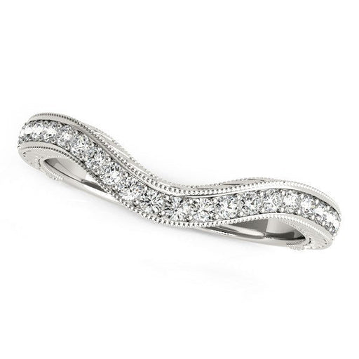 Bids.com 14k White Gold Milgrained Baroque Curved Diamond Wedding Ring (1/6 cttw) Rings