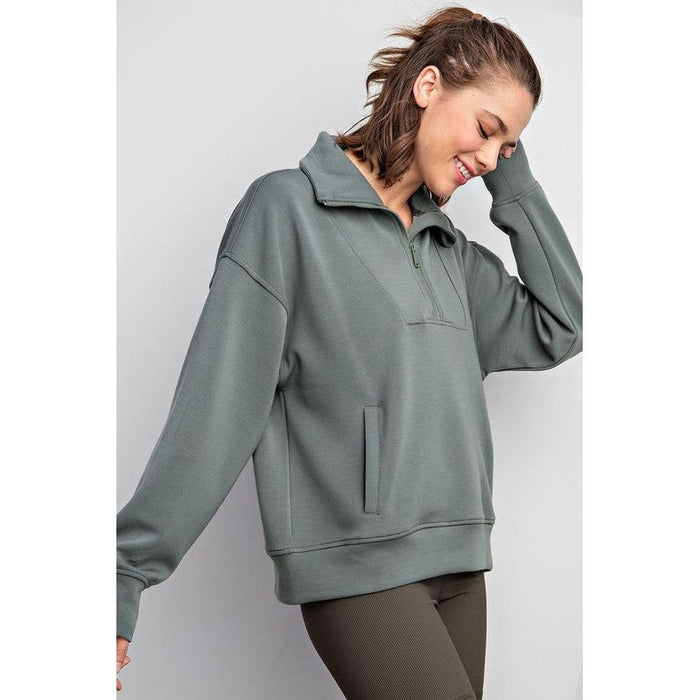 Modal Poly Span Quarter Zip Funnel Neck Pullover