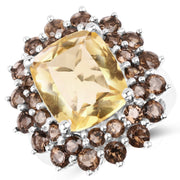 Bids.com 8.95 Carat Genuine Citrine and Smoky Quartz .925 Sterling Silver Ring Rings