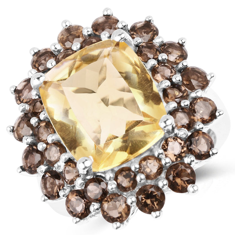 Bids.com 8.95 Carat Genuine Citrine and Smoky Quartz .925 Sterling Silver Ring Rings