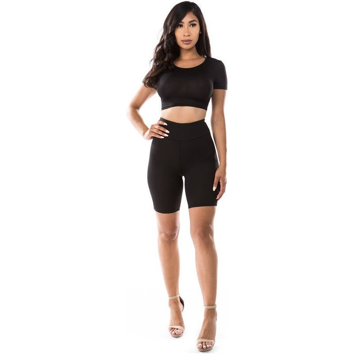 2PC SET CROP TOP WITH BICYCLE PANT