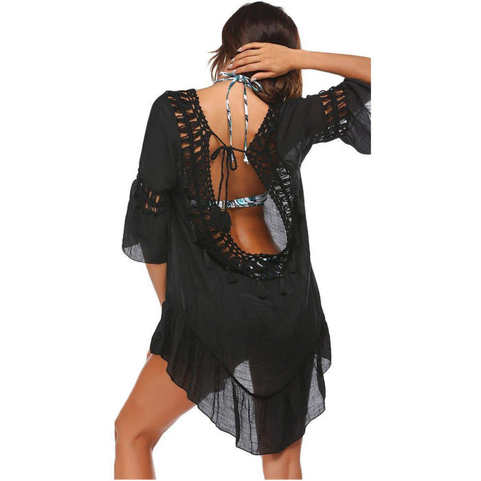 Backless Cutout Three-Quarter Sleeve Cover Up