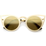 zeroUV Women's Laser Cut Round Metal Mirror Lens Sunglasses A102 Sunglasses