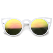 zeroUV Women's Laser Cut Round Metal Mirror Lens Sunglasses A102 Sunglasses