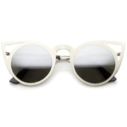 zeroUV Women's Laser Cut Round Metal Mirror Lens Sunglasses A102 Sunglasses