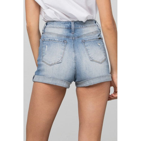 Double Waistband Denim Shorts