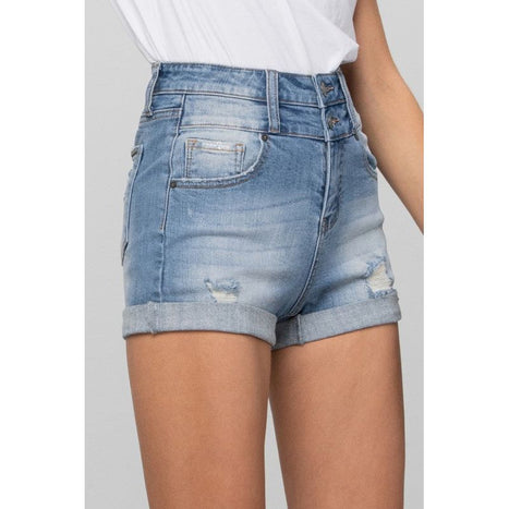 Double Waistband Denim Shorts