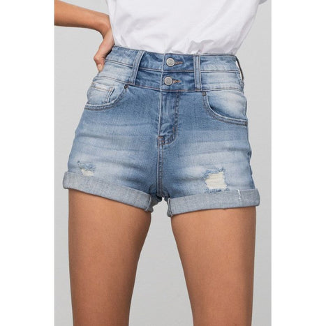 Double Waistband Denim Shorts