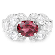 Bids.com 3.16 Carat Genuine Rhodolite and White Zircon .925 Sterling Silver Ring Rings