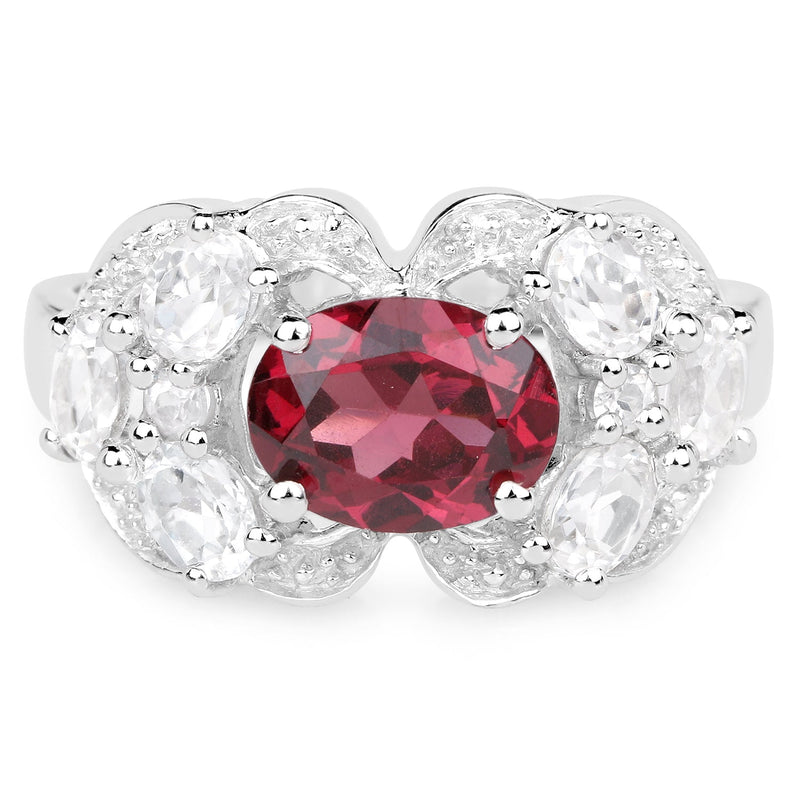 Bids.com 3.16 Carat Genuine Rhodolite and White Zircon .925 Sterling Silver Ring Rings