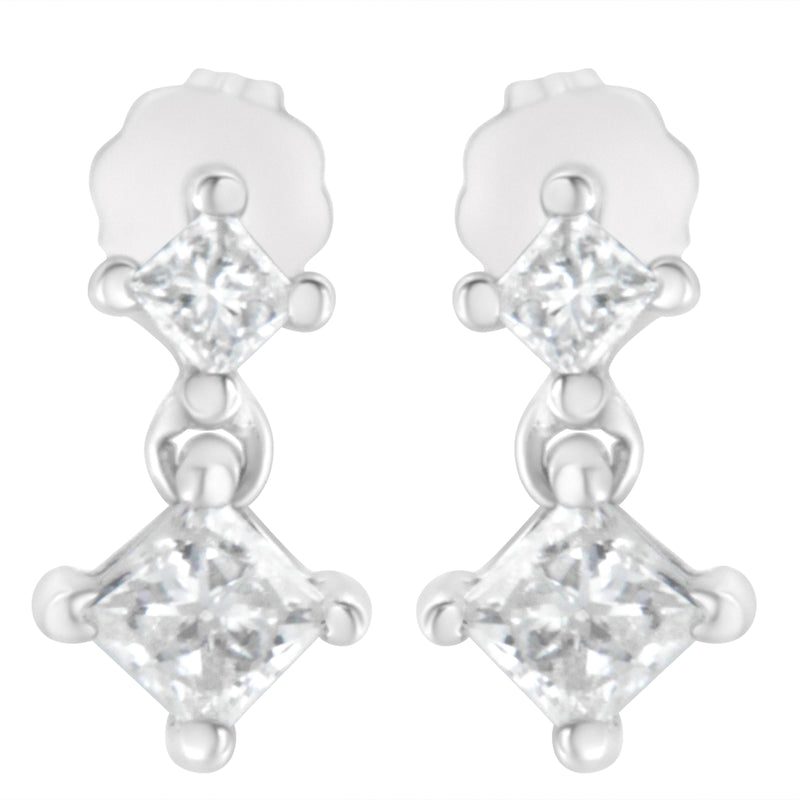 Bids.com 14K White Gold 3/4 cttw Double Diamond Princess-Cut Stud Earrings (I-J Clarity, I2-I3 Color) Earrings