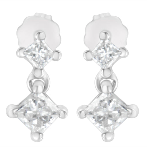 Bids.com 14K White Gold 3/4 cttw Double Diamond Princess-Cut Stud Earrings (I-J Clarity, I2-I3 Color) Earrings