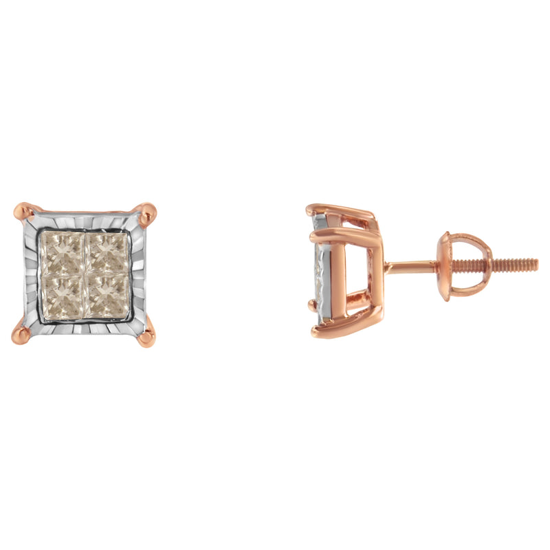 Bids.com 10K Two-Toned Princess-Cut Composite Diamond Stud Earrings (1/2 cttw, J-K Color, I1-I2 Clarity) Earrings