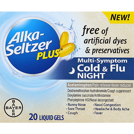 Alka-Seltzer Alka-Seltzer Plus Night Cold & Flu Multi-Symptom Relief Liquid Gels 20 Ct Box Vitamins & Supplements Light Gray