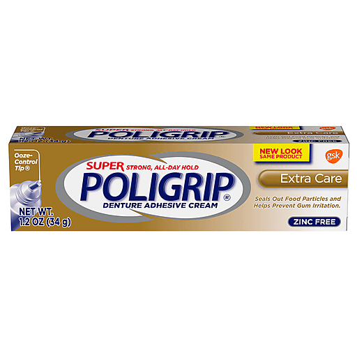 Poligrip Poligrip Super Denture Adhesive Cream, Extra Care, 1.2 Oz Denture Adhesives