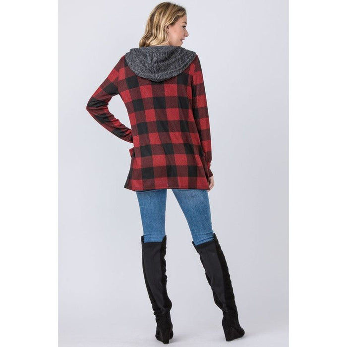 Buffalo Plaid Hooded Cardigan