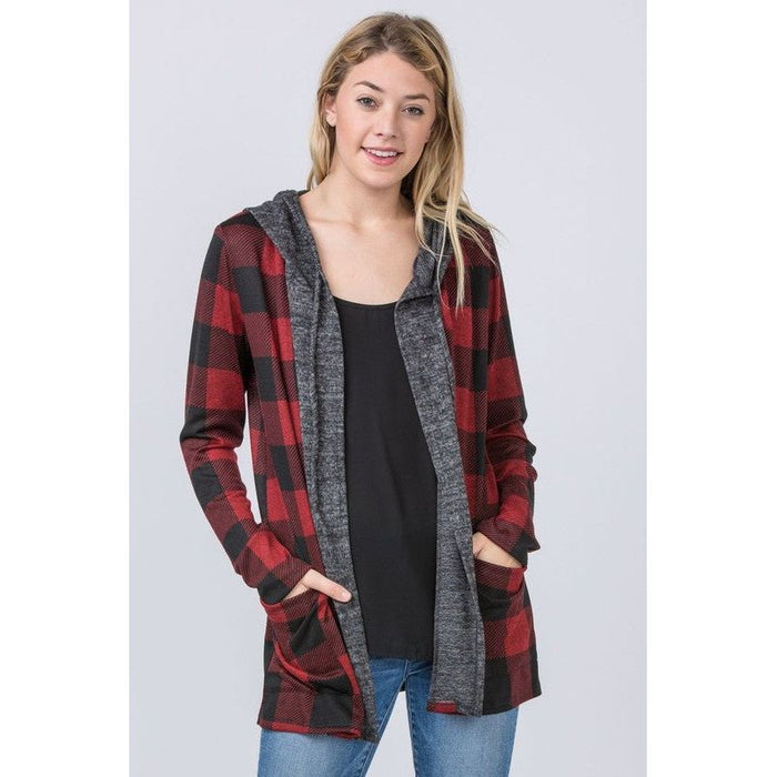 Buffalo Plaid Hooded Cardigan