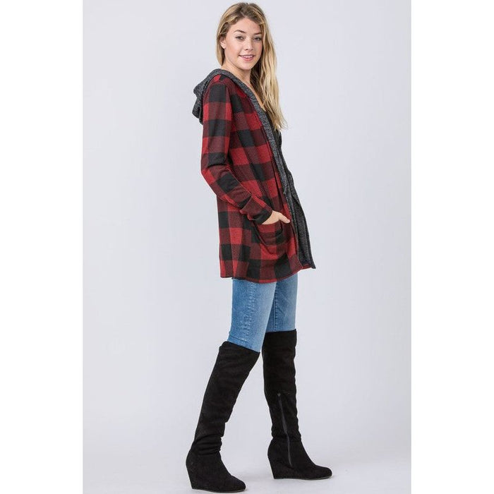 Buffalo Plaid Hooded Cardigan