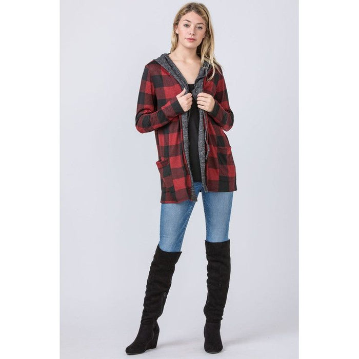 Buffalo Plaid Hooded Cardigan