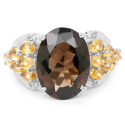 Bids.com 9.74 Carat Genuine Smoky Quartz, Citrine & White Topaz .925 Sterling Silver Ring Rings