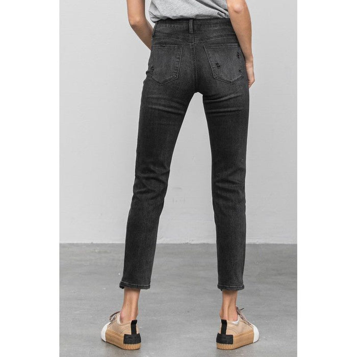 Mid Rise Distressed Straight Jeans