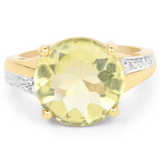 Bids.com 14K Yellow Gold Plated 9.26 Carat Genuine Lemon Topaz Buff Top and White Diamond Brass Ring Rings