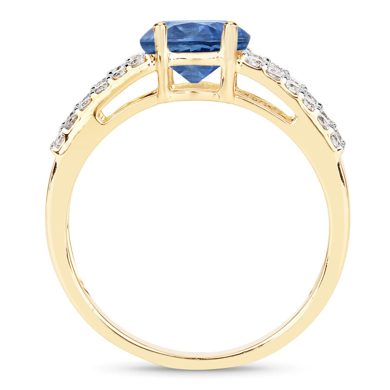 Bids.com 1.29 Carat Genuine Blue Sapphire and White Diamond 14K Yellow Gold Ring Rings