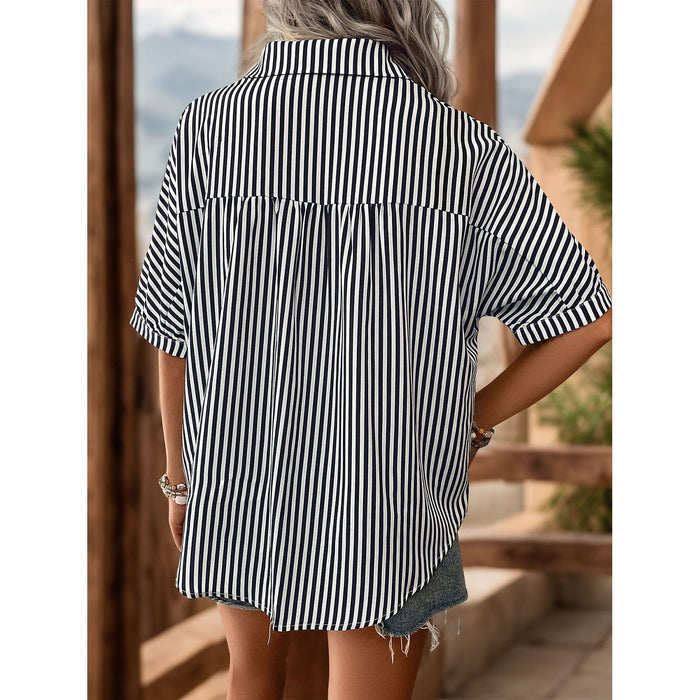 Striped Collared Neck Half Sleeve Shirt