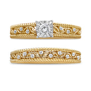Bids.com 14K Yellow Gold Plated .925 Sterling Silver 1/5 Cttw Diamond Art Deco Style Engagement Ring Bridal Set (I-J Color, I3 Clarity) - Ring Size 7 Rings