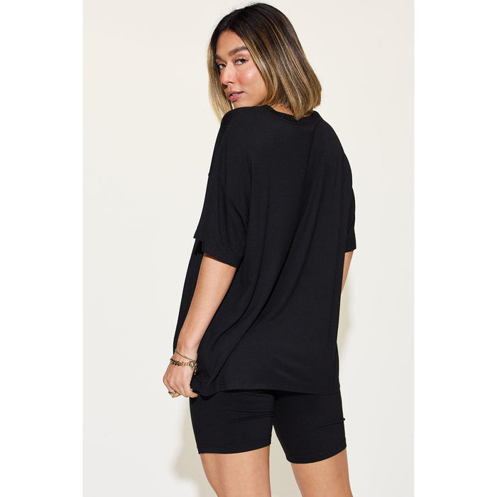 V-Neck Drop Shoulder Short Sleeve T-Shirt and Shorts Set