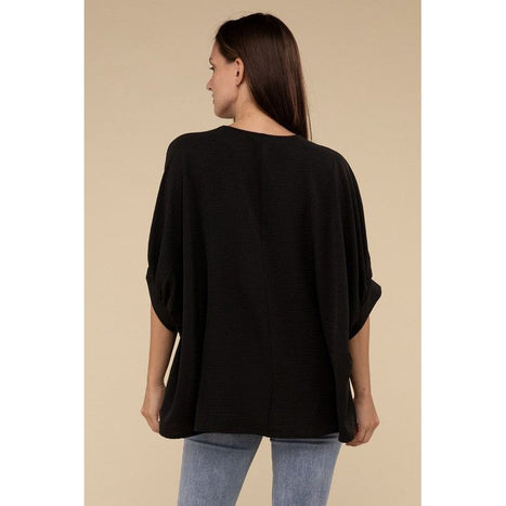 Woven Airflow V-Neck Puff Half Sleeve Top