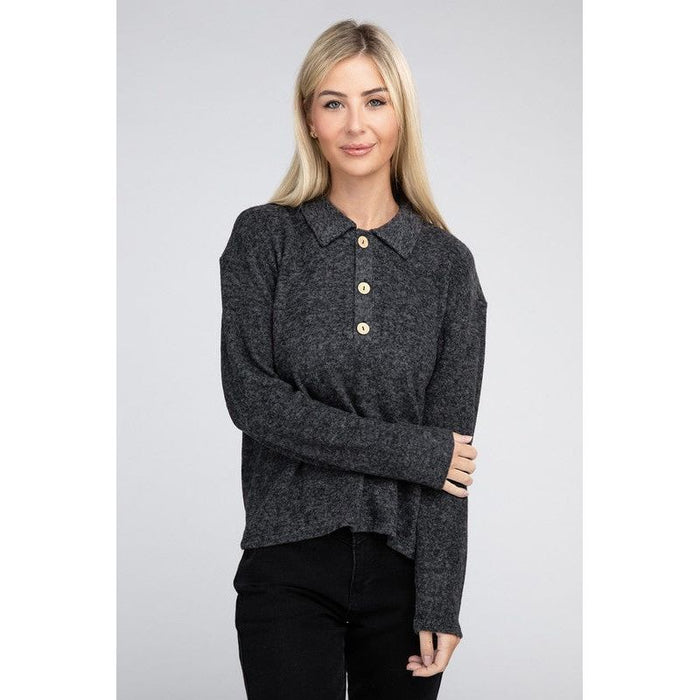 Brushed Melange Hacci Collared Sweater