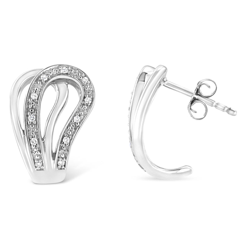 Bids.com .925 Sterling Silver Pave-Set Diamond Accent Horseshoe Hoop Earring (I-J Color, I1-I2 Clarity) Earrings