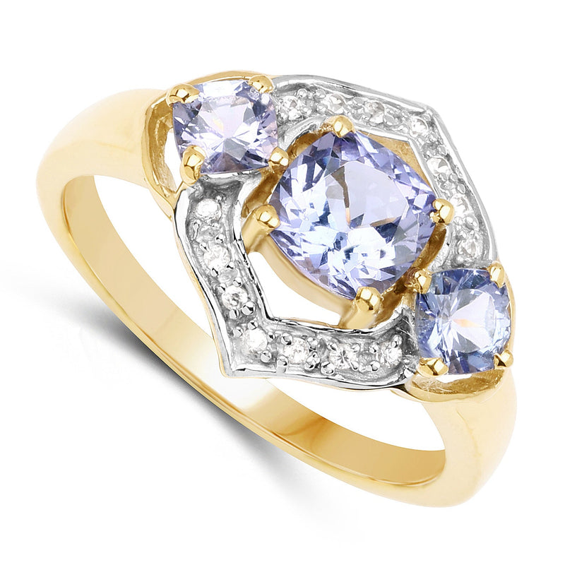 Bids.com 14K Yellow Gold Plated 1.58 Carat Genuine Tanzanite and White Topaz .925 Sterling Silver Ring Rings