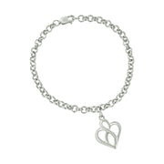 Bids.com .925 Sterling Silver Open Heart with Center Vertical Infinity Chain Charm Bracelet - Size 7" Bracelets