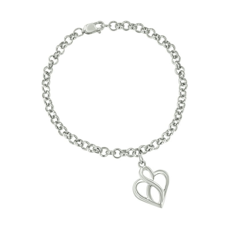 Bids.com .925 Sterling Silver Open Heart with Center Vertical Infinity Chain Charm Bracelet - Size 7" Bracelets