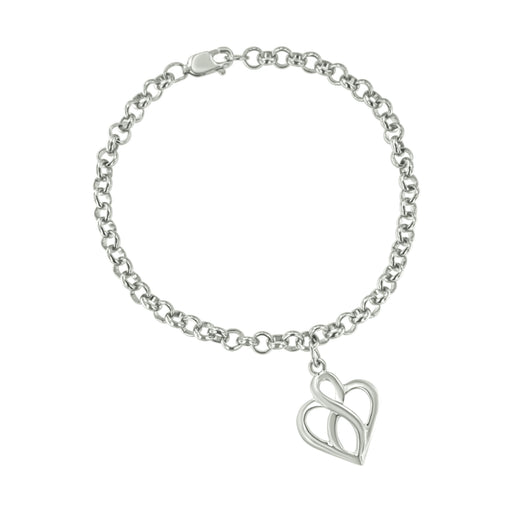 Bids.com .925 Sterling Silver Open Heart with Center Vertical Infinity Chain Charm Bracelet - Size 7" Bracelets