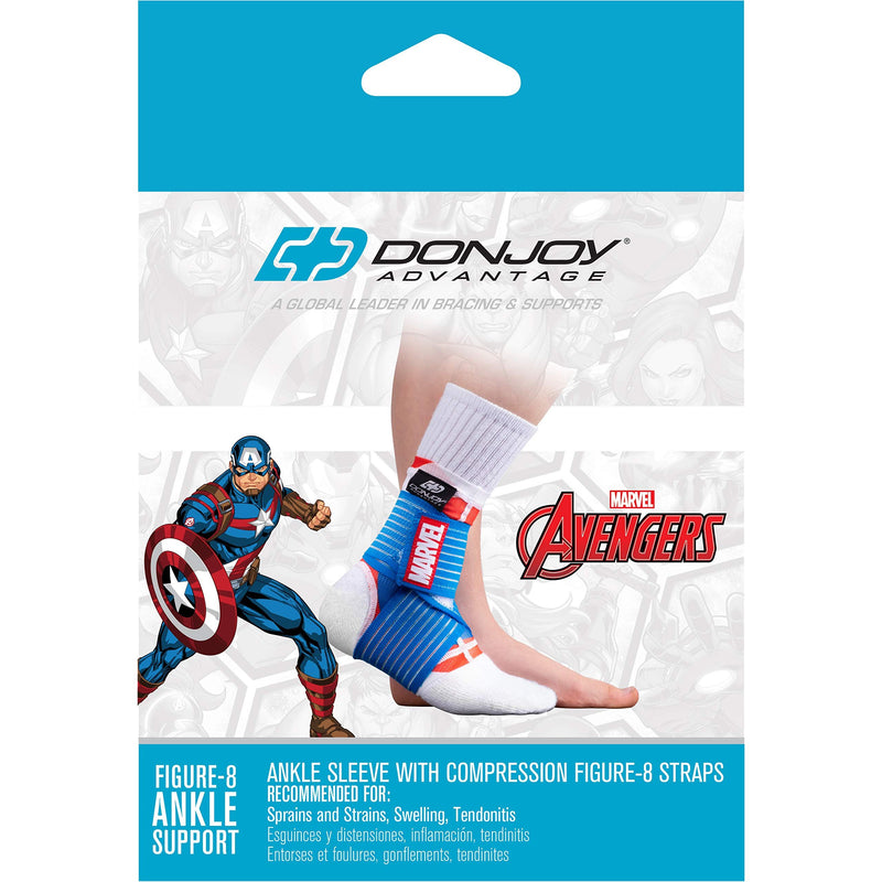 DonJoy DonJoy Advantage Kids Figure-8 Ankle Support Featuring Marvel Compression Brace For Ankle Injuries Stability Youth Children Running Sports Basketball Soccer Tennis - Captain America X-Small Plumbing Fittings & Supports
